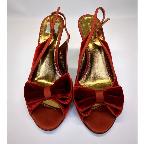 BCBG Max Azria  Rust/ Red Velvet and Satin Slingback Size 9 - Picture 1 of 12